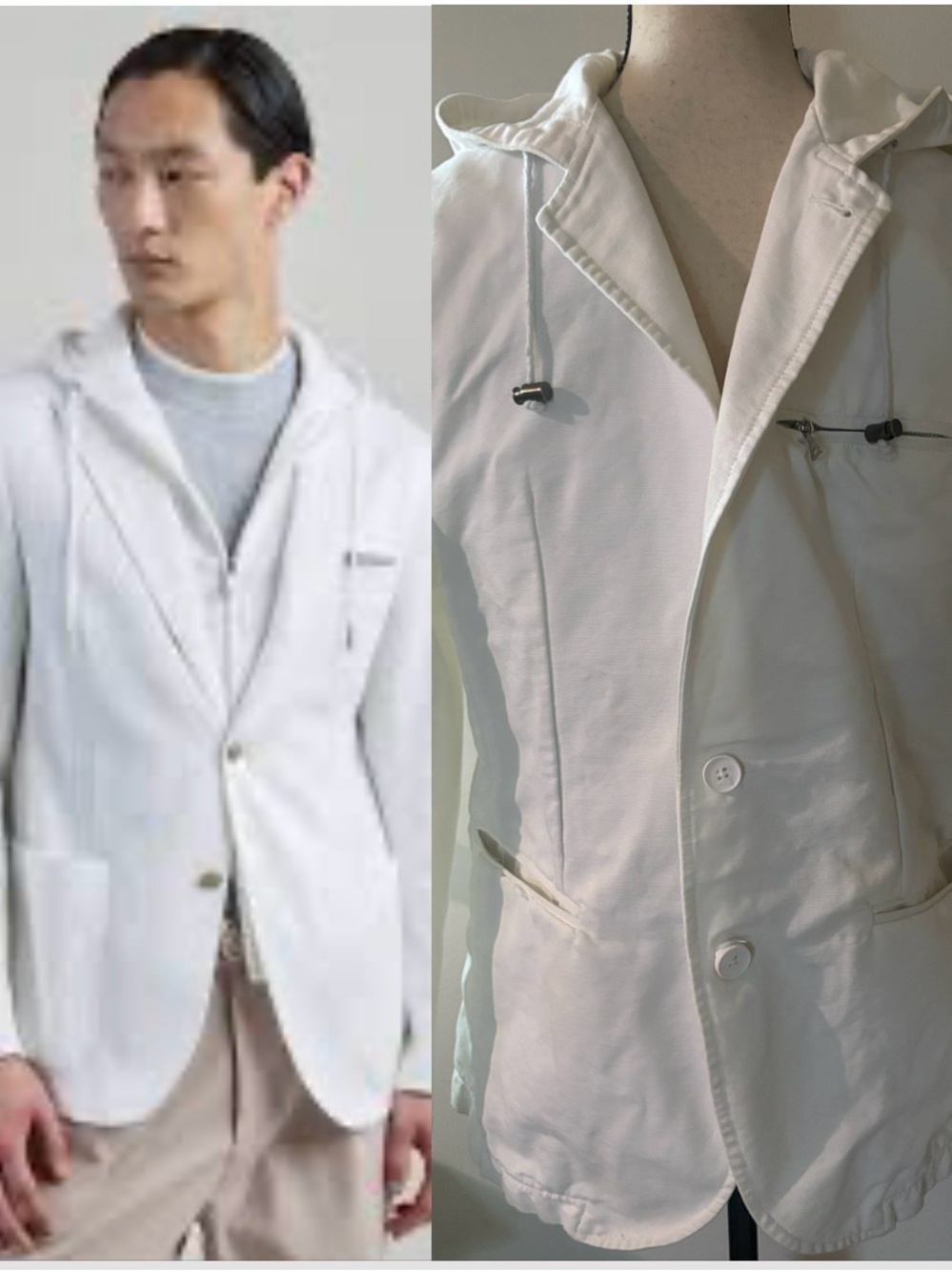 Men's White Cotton Hooded Blazer top